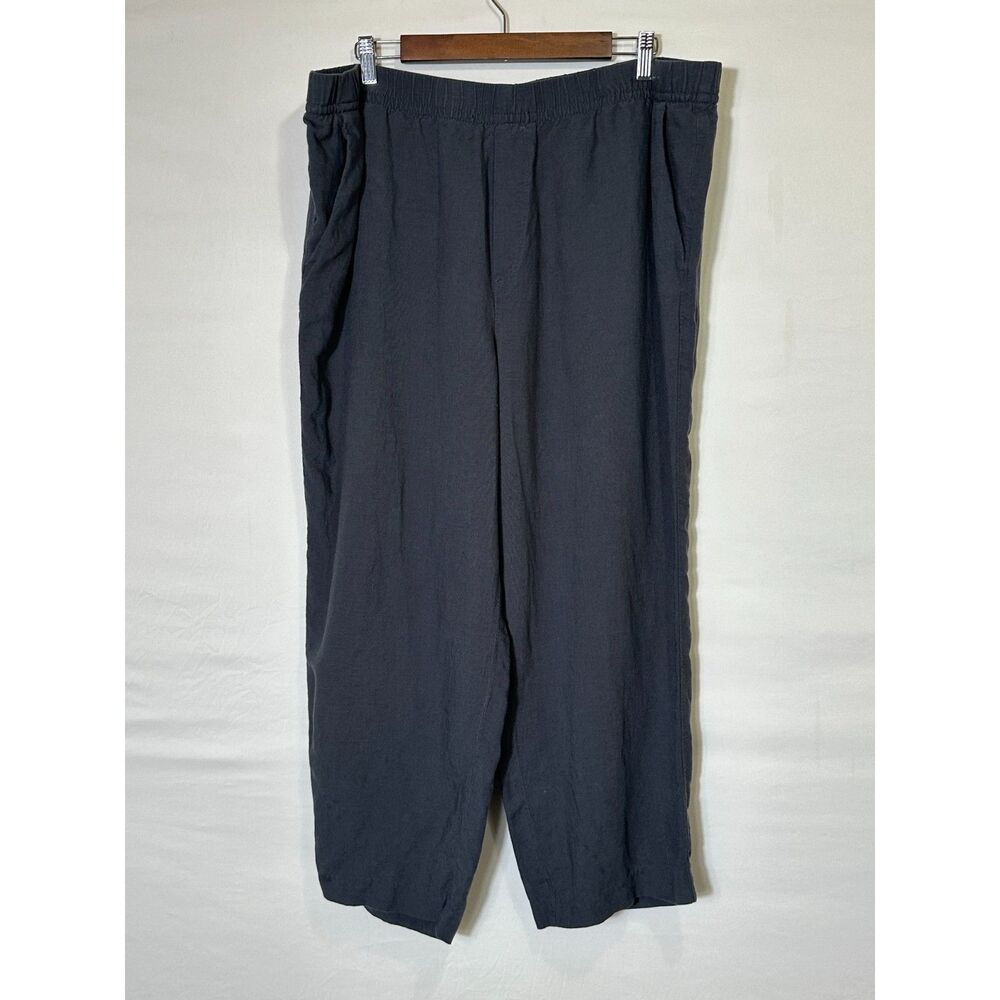 H&M Linen Blend Dark Gray Plus Size Pull Up Pants Size XXL Slash Pockets Casual